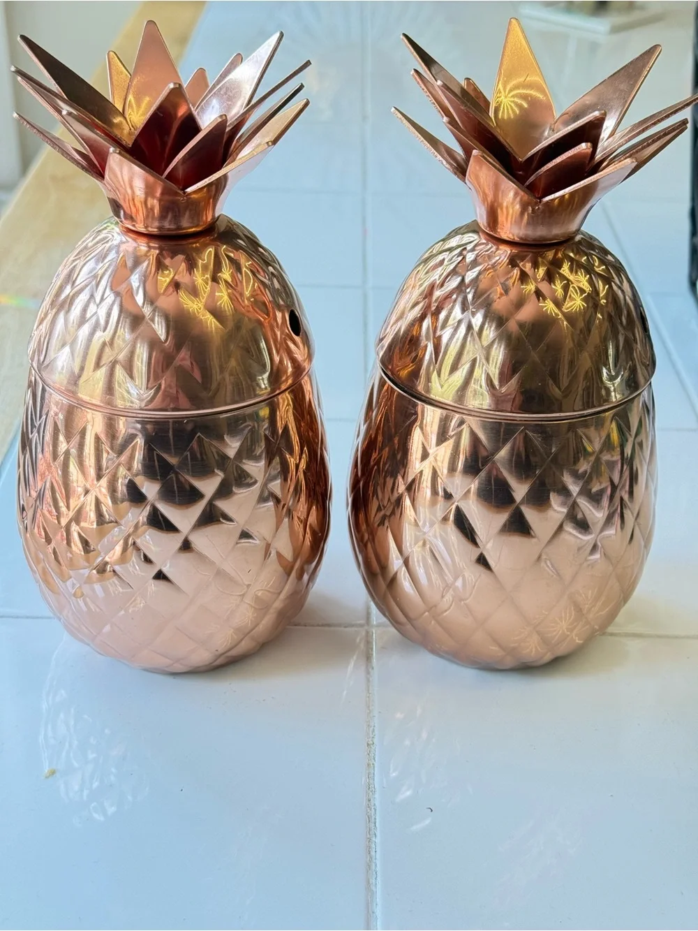 Pier One Decorative Rose Gold Pineapple Canisters - Set of 2